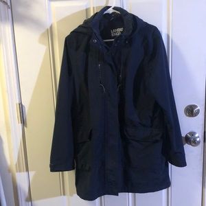 Lands End Navy blue squall waterproof raincoat sz L